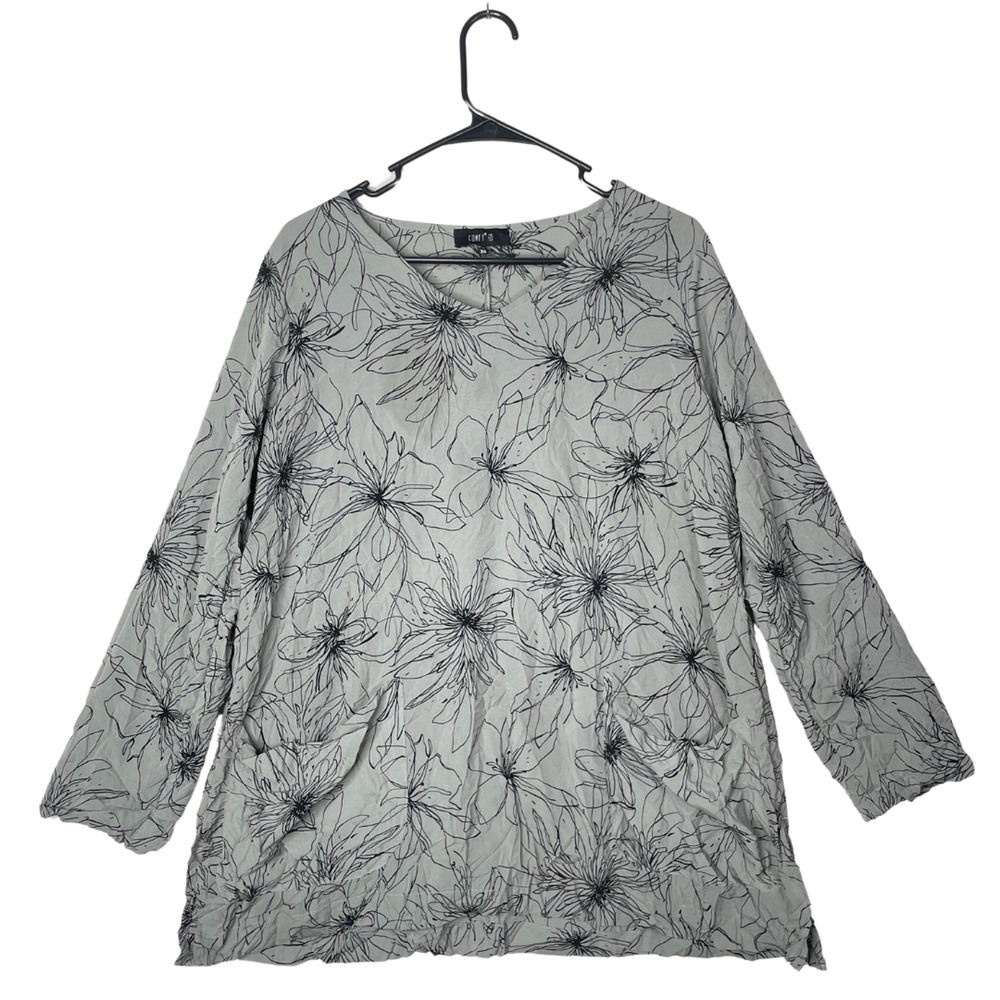 Comfy USA Floral Tunic Top XS Textured Knit Oversized Minimalist Lagenlook Artsy